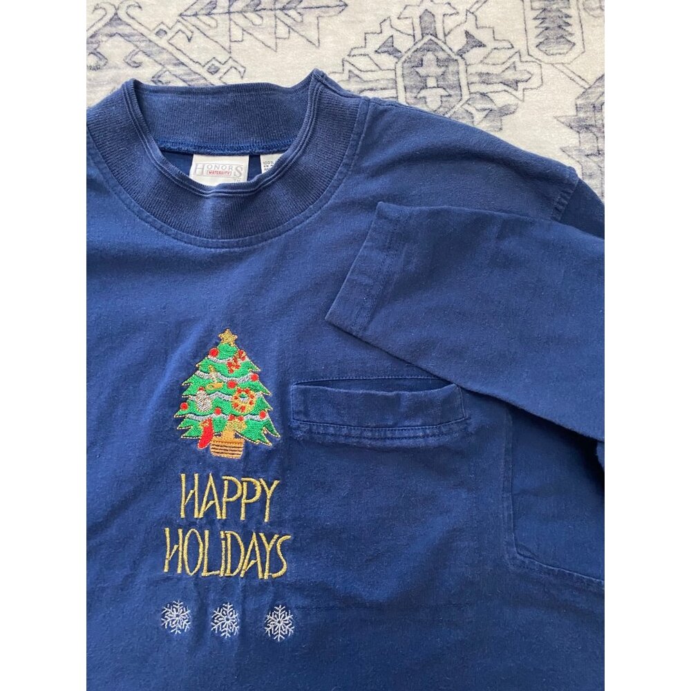 Vintage Honors Maternity Small Blue Long-Sleeve Tee Holidays Shirt‎ Embroidered